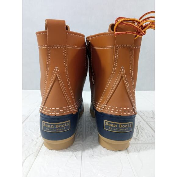 L.L.Bean Boots Duck DM Leather Waterproof Rain Brown Blue USA Made W 8 M 7 NEW! - Picture 8 of 8